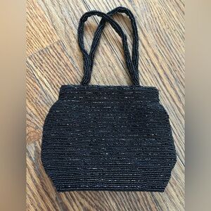 Vintage Black Beaded Evening Flapper Handbag
